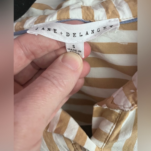 Jane and Delancey Brown and White Striped Button Down Shirt - Picture 3 of 4
